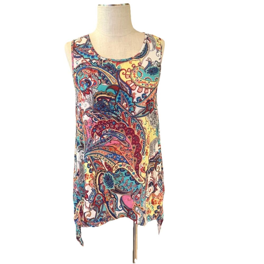 Spedse Blouse Top Womens Medium Multicolor Paisley Sleeveless Round Neck - Picture 2 of 8